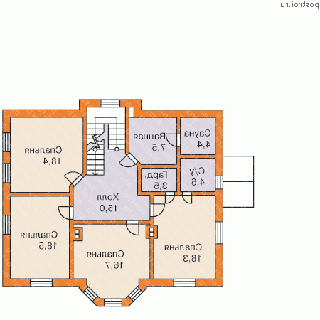 M-262-1P проект двухэтажного коттеджа из пенобетона с мансардой и гаражом размером 15 на 13  - 2-й этаж