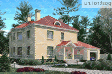 M-262-1P проект двухэтажного коттеджа из пенобетона с мансардой и гаражом размером 15 на 13  - вид спереди