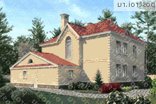 M-262-1P проект двухэтажного коттеджа из пенобетона с мансардой и гаражом размером 15 на 13  - вид сзади