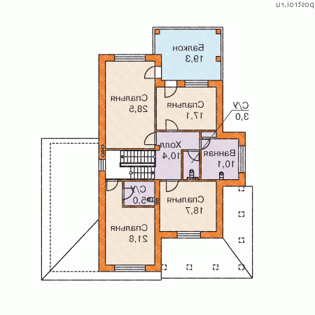 M-303-1K проект двухэтажного коттеджа из кирпича с гаражом размером 18 на 16  - 2-й этаж