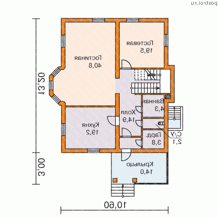 M-362-1P проект трехэтажного дома из газобетона с цоколем и мансардой размером 13 на 11  - 1-й этаж