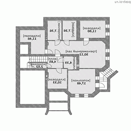 M-371-1K проект трехэтажного дома из кирпича с цоколем и мансардой и гаражом размером 15 на 13 - цоколь
