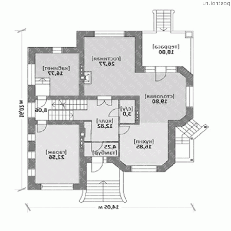 M-371-1K проект трехэтажного дома из кирпича с цоколем и мансардой и гаражом размером 15 на 13 - 1-й этаж