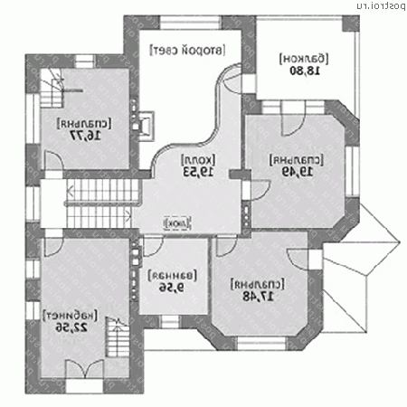 M-371-1K проект трехэтажного дома из кирпича с цоколем и мансардой и гаражом размером 15 на 13 - 2-й этаж