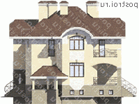 M-371-1K проект трехэтажного дома из кирпича с цоколем и мансардой и гаражом размером 15 на 13 - вид слева