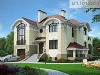 M-371-1K проект трехэтажного дома из кирпича с цоколем и мансардой и гаражом размером 15 на 13