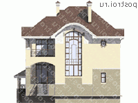 M-371-1K проект трехэтажного дома из кирпича с цоколем и мансардой и гаражом размером 15 на 13 - вид сзади