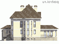 M-495-1K проект двухэтажного дома из кирпича с цоколем и гаражом размером 16 на 29 - вид слева M-495-1K проект двухэтажного дома из кирпича с цоколем и гаражом размером 16 на 29 - вид слева