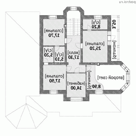 M-592-1K проект двухэтажного дома из кирпича с цоколем размером 19 на 21 - 2-й этаж M-592-1K проект двухэтажного дома из кирпича с цоколем размером 19 на 21 - 2-й этаж