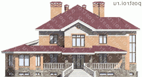 M-592-1K проект двухэтажного дома из кирпича с цоколем размером 19 на 21 - вид спереди M-592-1K проект двухэтажного дома из кирпича с цоколем размером 19 на 21 - вид спереди