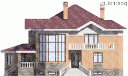 M-592-1K проект двухэтажного дома из кирпича с цоколем размером 19 на 21 - вид слева M-592-1K проект двухэтажного дома из кирпича с цоколем размером 19 на 21 - вид слева