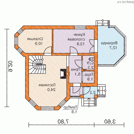 N-101-1P проект двухэтажного коттеджа из пенобетона размером 10 на 13 - 1-й этаж N-101-1P проект двухэтажного коттеджа из пенобетона размером 10 на 13 - 1-й этаж