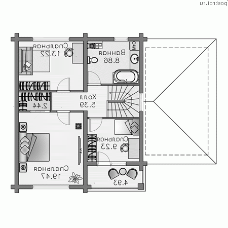 N-118-1P проект двухэтажного коттеджа из пенобетона с гаражом размером 12 на 9 - 2-й этаж