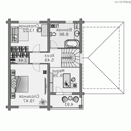 N-118-1P проект двухэтажного коттеджа из пенобетона с гаражом размером 12 на 9 - 2-й этаж (вариант 2)