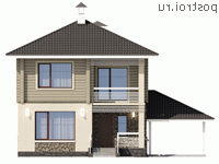 N-118-1P проект двухэтажного коттеджа из пенобетона с гаражом размером 12 на 9 - вид спереди