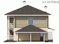 N-118-1P проект двухэтажного коттеджа из пенобетона с гаражом размером 12 на 9 - вид слева