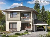 N-118-1P проект двухэтажного коттеджа из пенобетона с гаражом размером 12 на 9