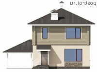 N-118-1P проект двухэтажного коттеджа из пенобетона с гаражом размером 12 на 9 - вид сзади