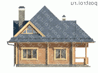 N-127-1D проект одноэтажного деревянного коттеджа из бревна с мансардой размером 11 на 9 - вид справа N-127-1D проект одноэтажного деревянного коттеджа из бревна с мансардой размером 11 на 9 - вид справа