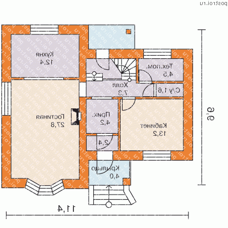 N-131-1P проект двухэтажного дома из газобетона размером 10 на 11 - 1-й этаж N-131-1P проект двухэтажного дома из газобетона размером 10 на 11 - 1-й этаж