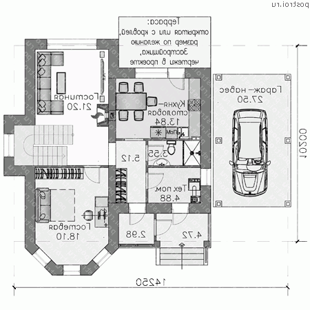 N-137-1P проект двухэтажного дома из газобетона с гаражом размером 10 на 14 - 1-й этаж N-137-1P проект двухэтажного дома из газобетона с гаражом размером 10 на 14 - 1-й этаж
