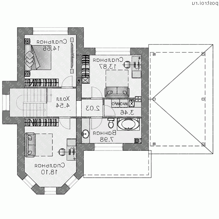 N-137-1P проект двухэтажного дома из газобетона с гаражом размером 10 на 14 - 2-й этаж N-137-1P проект двухэтажного дома из газобетона с гаражом размером 10 на 14 - 2-й этаж