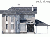 N-137-1P проект двухэтажного дома из газобетона с гаражом размером 10 на 14 - вид спереди N-137-1P проект двухэтажного дома из газобетона с гаражом размером 10 на 14 - вид спереди
