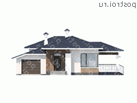 N-145-1P проект одноэтажного дома из газобетона с гаражом размером 16 на 14 - вид спереди N-145-1P проект одноэтажного дома из газобетона с гаражом размером 16 на 14 - вид спереди