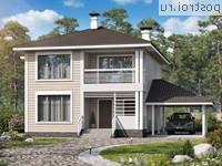 N-153-1D проект двухэтажного деревянного коттеджа из бруса с гаражом размером 14 на 14