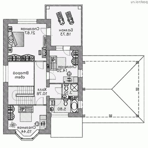 N-174-2K проект двухэтажного дома из кирпича с гаражом размером 15 на 9  - 2-й этаж