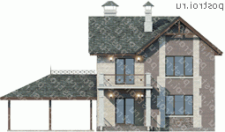 N-174-2K проект двухэтажного дома из кирпича с гаражом размером 15 на 9  - вид сзади