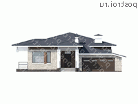 N-190-1P проект одноэтажного дома из пеноблоков с гаражом размером 17 на 16  - вид спереди