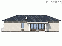 N-194-1P проект одноэтажного коттеджа из пенобетона с гаражом размером 18 на 18  - вид слева