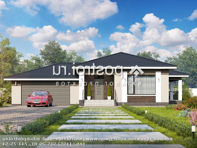 N-194-1P проект одноэтажного коттеджа из пенобетона с гаражом размером 18 на 18 