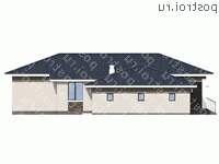 N-194-1P проект одноэтажного коттеджа из пенобетона с гаражом размером 18 на 18  - вид справа