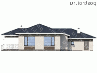 N-194-1P проект одноэтажного коттеджа из пенобетона с гаражом размером 18 на 18  - вид сзади