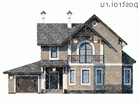 N-196-1K проект двухэтажного коттеджа из кирпича с гаражом размером 14 на 15  - вид спереди