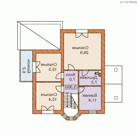 N-208-1P проект двухэтажного дома из пенобетона размером 13 на 11  - 2-й этаж