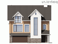 N-209-1D проект двухэтажного деревянного дома из бруса с цоколем и гаражом размером 11 на 11 - вид спереди N-209-1D проект двухэтажного деревянного дома из бруса с цоколем и гаражом размером 11 на 11 - вид спереди
