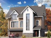 N-209-1D проект двухэтажного деревянного дома из бруса с цоколем и гаражом размером 11 на 11