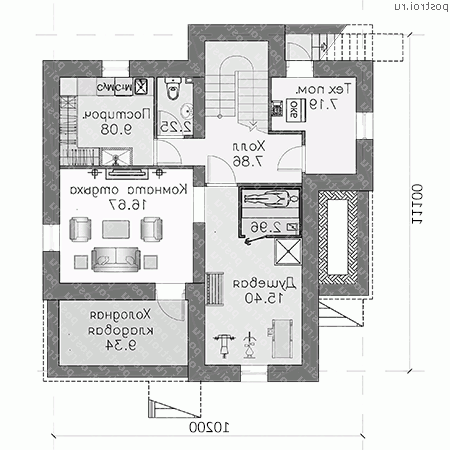 N-212-1P проект двухэтажного дома из пенобетона с цоколем размером 11 на 10 - цоколь N-212-1P проект двухэтажного дома из пенобетона с цоколем размером 11 на 10 - цоколь