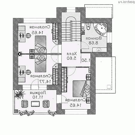 N-212-1P проект двухэтажного дома из пенобетона с цоколем размером 11 на 10 - 2-й этаж N-212-1P проект двухэтажного дома из пенобетона с цоколем размером 11 на 10 - 2-й этаж