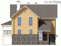 N-214-1D проект двухэтажного деревянного дома из бруса с цоколем и гаражом размером 9 на 14 - вид справа