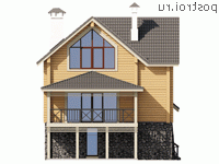 N-214-1D проект двухэтажного деревянного дома из бруса с цоколем и гаражом размером 9 на 14 - вид сзади