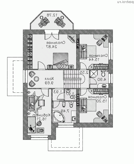 N-218-1K проект двухэтажного дома из кирпича с гаражом размером 13 на 11 - 2-й этаж N-218-1K проект двухэтажного дома из кирпича с гаражом размером 13 на 11 - 2-й этаж