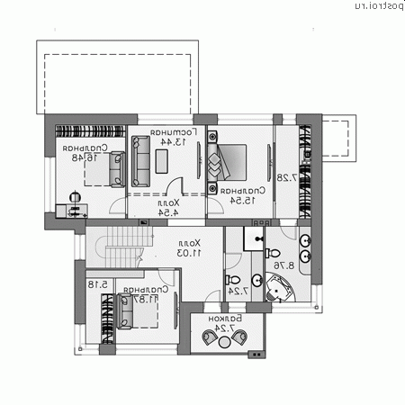 N-236-1P проект двухэтажного дома из газобетона размером 13 на 14  - 2-й этаж