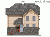 N-261-2D проект двухэтажного деревянного дома из бруса с цоколем и гаражом размером 11 на 11 - вид слева