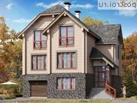 N-261-2D проект двухэтажного деревянного дома из бруса с цоколем и гаражом размером 11 на 11