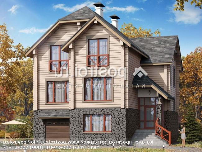 N-261-2D проект двухэтажного деревянного дома из бруса с цоколем и гаражом размером 11 на 11