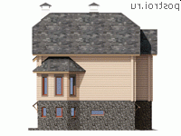 N-261-2D проект двухэтажного деревянного дома из бруса с цоколем и гаражом размером 11 на 11 - вид справа